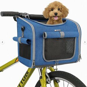 Dog Bike Basket Pet Carrier Backpack – Blue Expandable 4-Door Bag for Small Pets